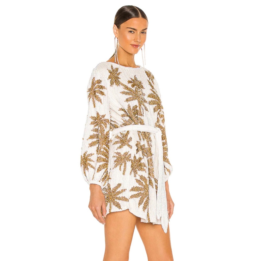 retrofete Grace Dress in White & Gold Palm XS